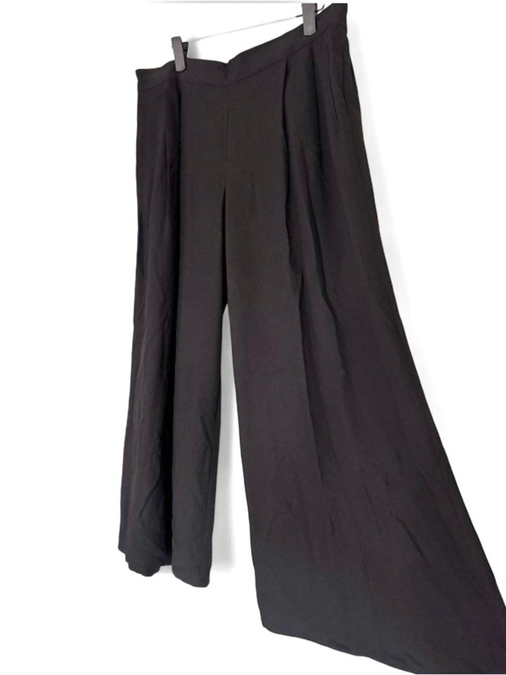 Eileen Fisher Black Tencel Wide Leg Pants M Pull On Elastic Minimalist Drapey